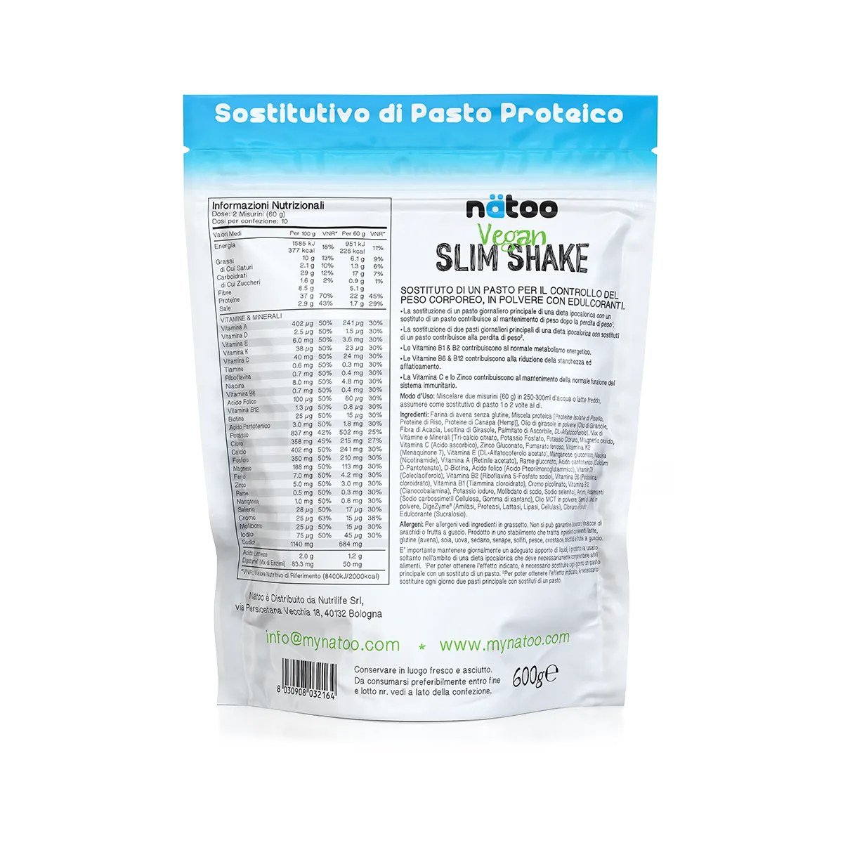 Natoo Slim Shake pasto sostitutivo 600 g gusto Cioccolato