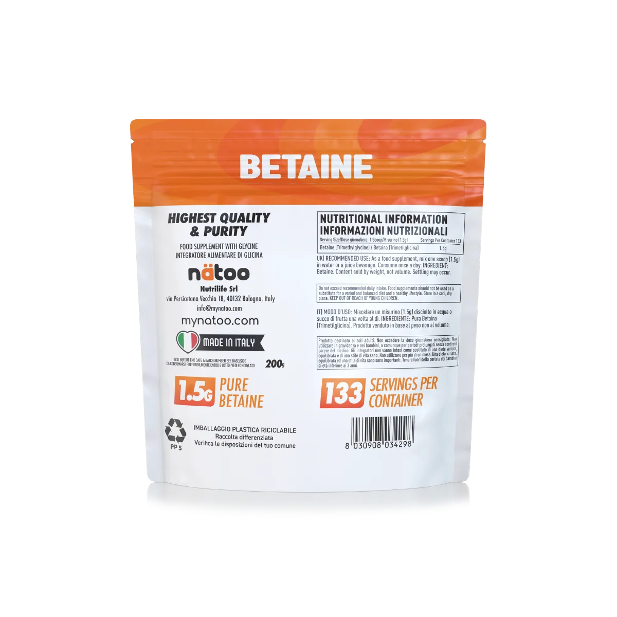 Natoo Performance Betaina TMG polvere 200 g