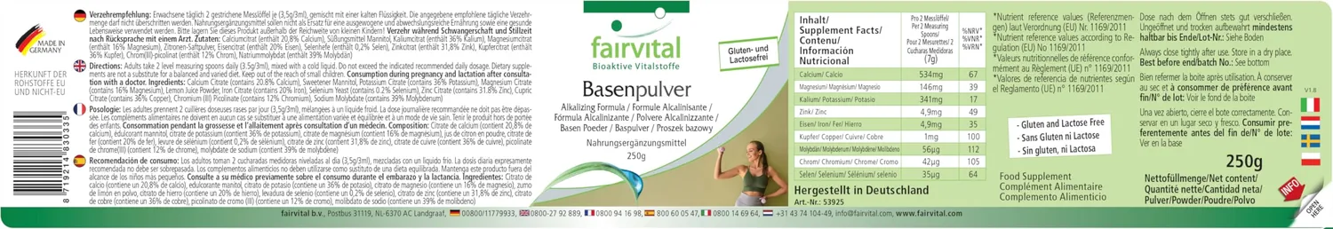 Fairvital Polvere Alcalina Limone Minerali 250 g Vegana
