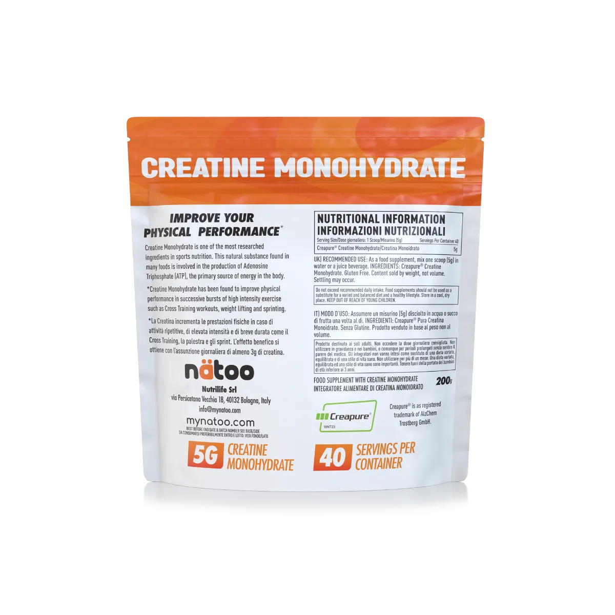 NATOO Creapure Creatina Monoidrato polvere 400g forza