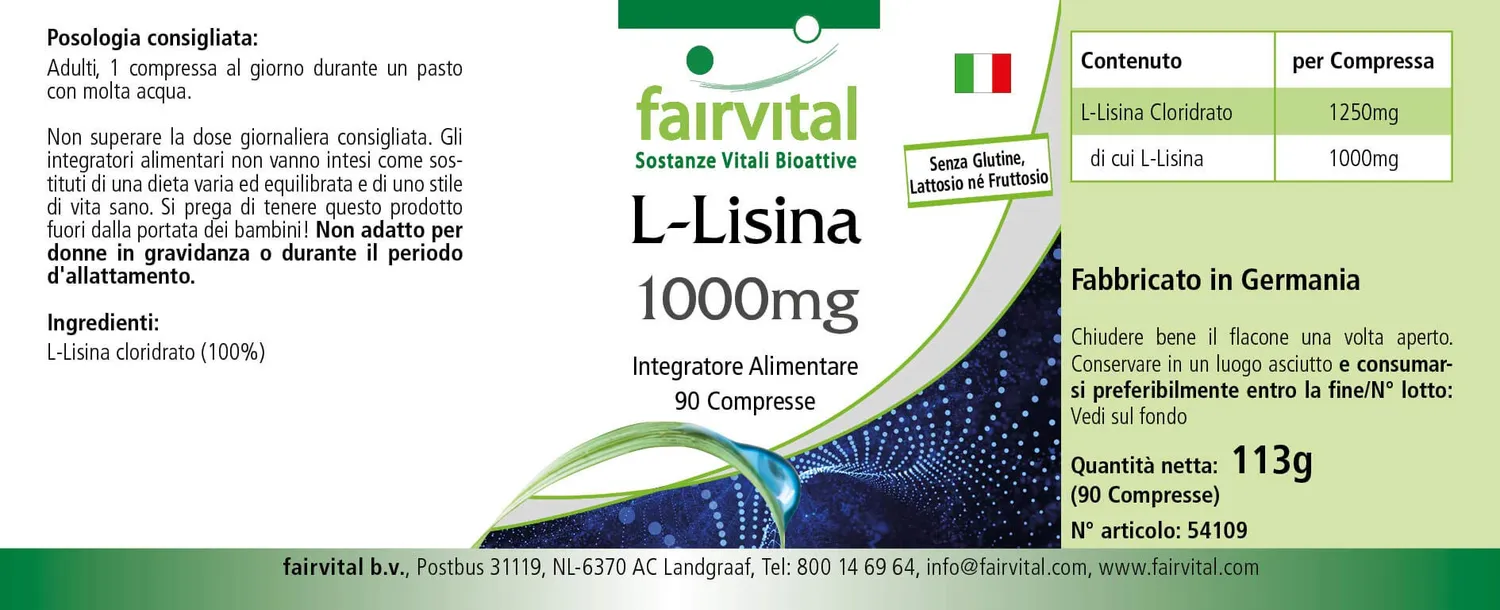 Fairvital L-Lisina 1000 mg compresse 90 pz ad alto dosaggio
