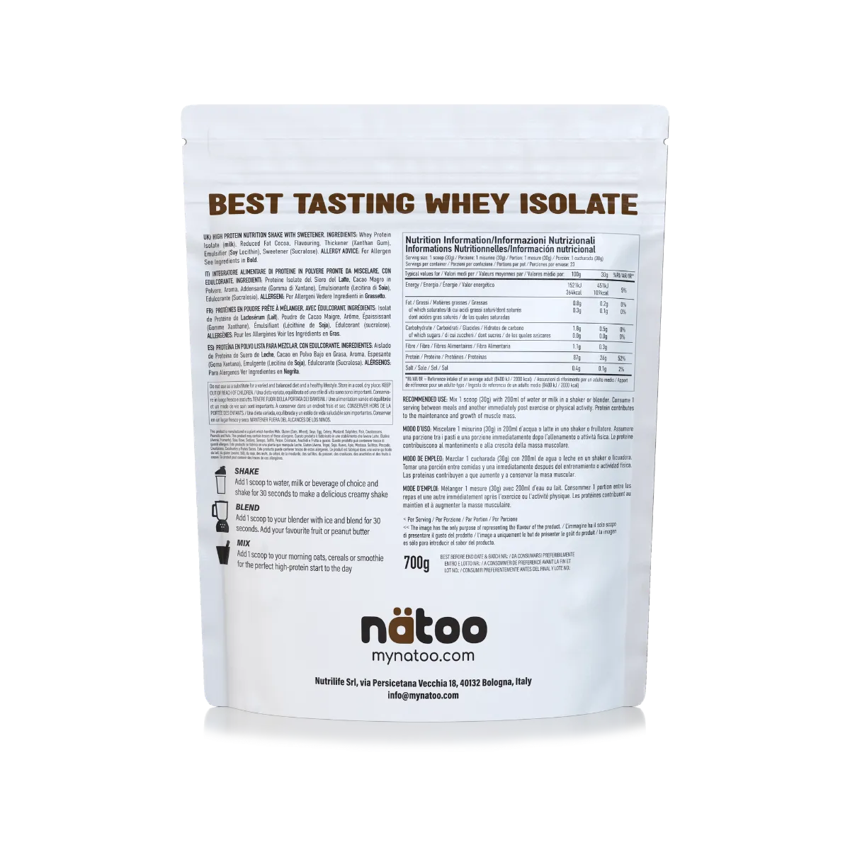 Natoo Performance Isolate Zero proteine 700g chocolate cream isolate