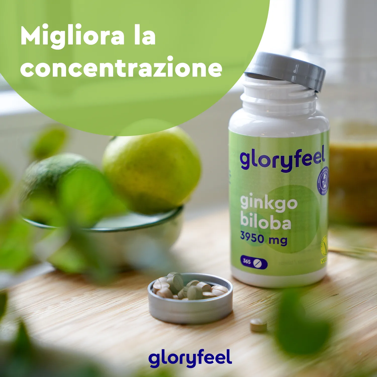 gloryfeel Ginkgo Biloba compresse 365 cps vegane