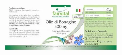 Fairvital Olio di Borragine 500 mg 120 capsule GLA Omega-6