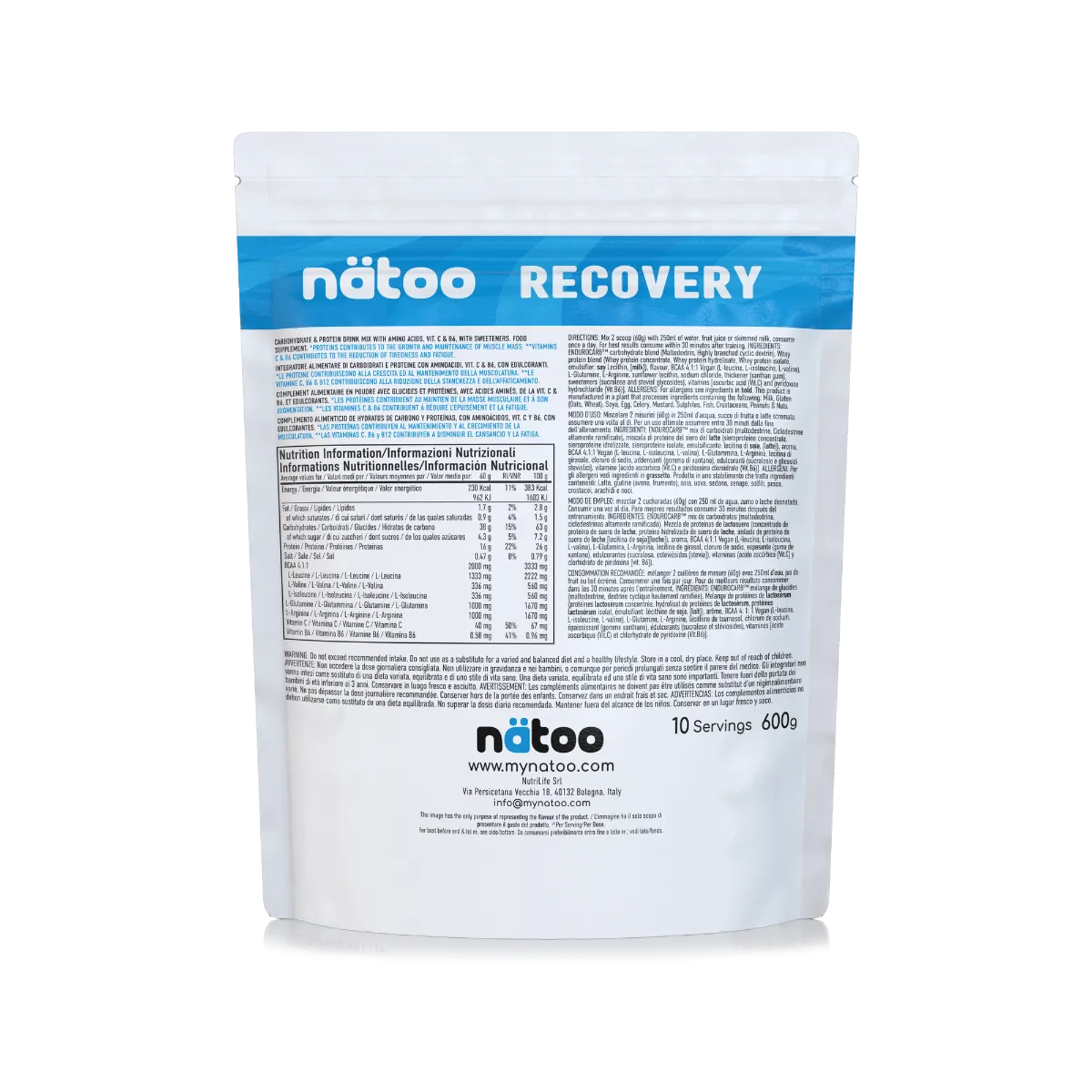 Natoo Performance Recovery integratore recupero Double Chocolate 600 g BCAA