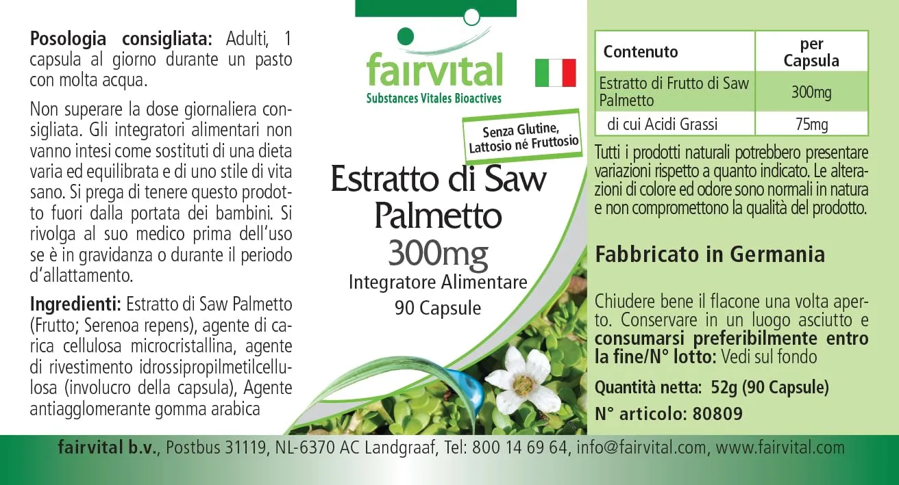 Fairvital Saw Palmetto capsule 300 mg 90 capsule alto dosaggio