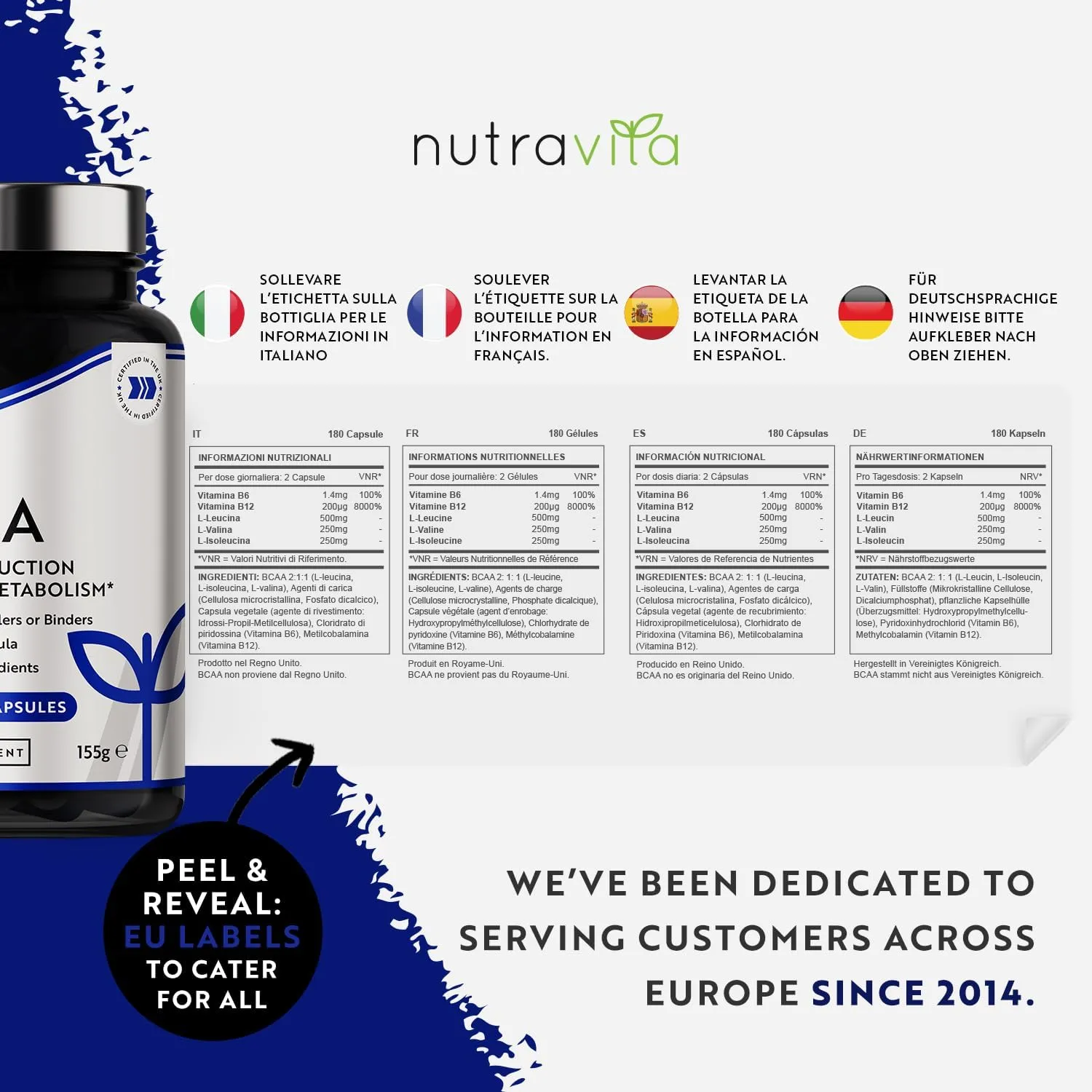 Nutravita BCAA Aminoacidi Integratore vegan B6 B12
