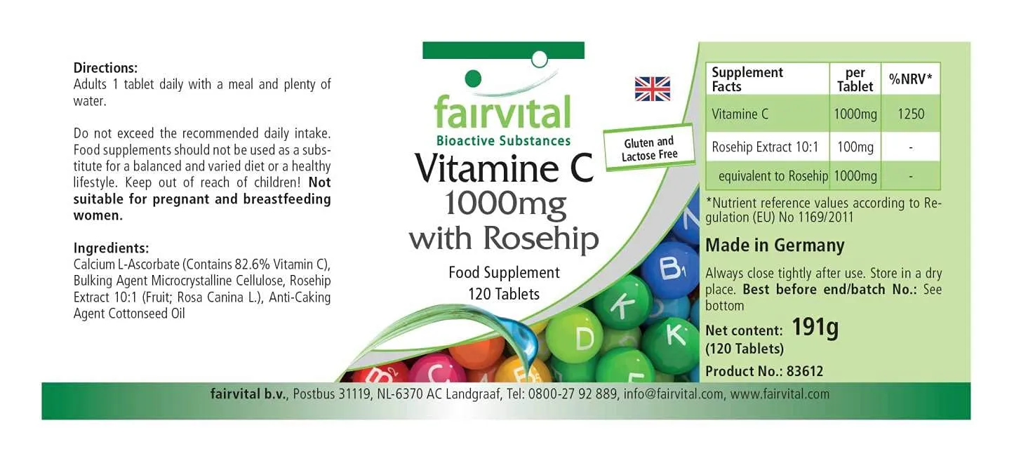 Fairvital Vitamina C 1000 mg compresse 500 pezzi con rosa canina