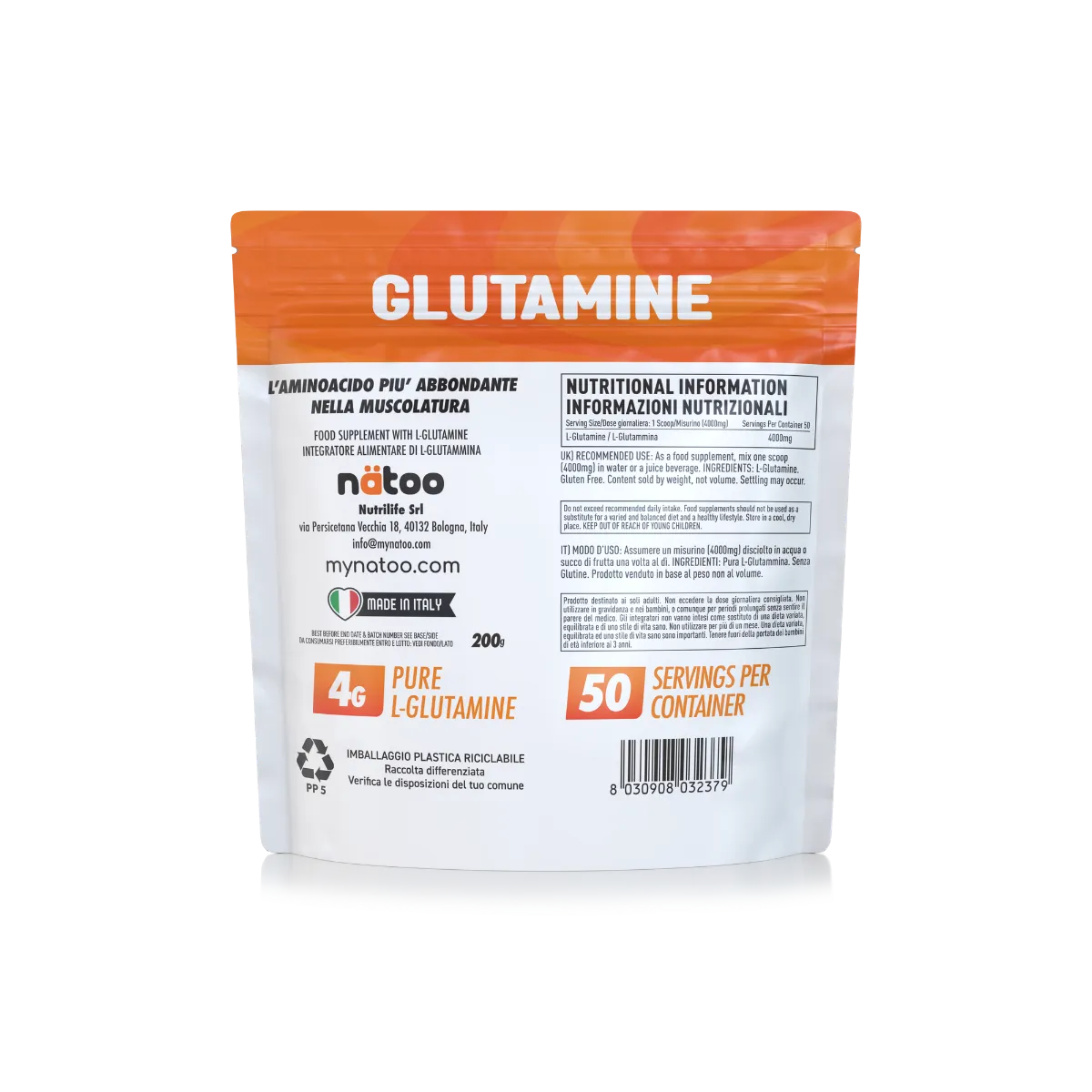 Natoo Performance Glutammina Polvere Neutra Pura 200g