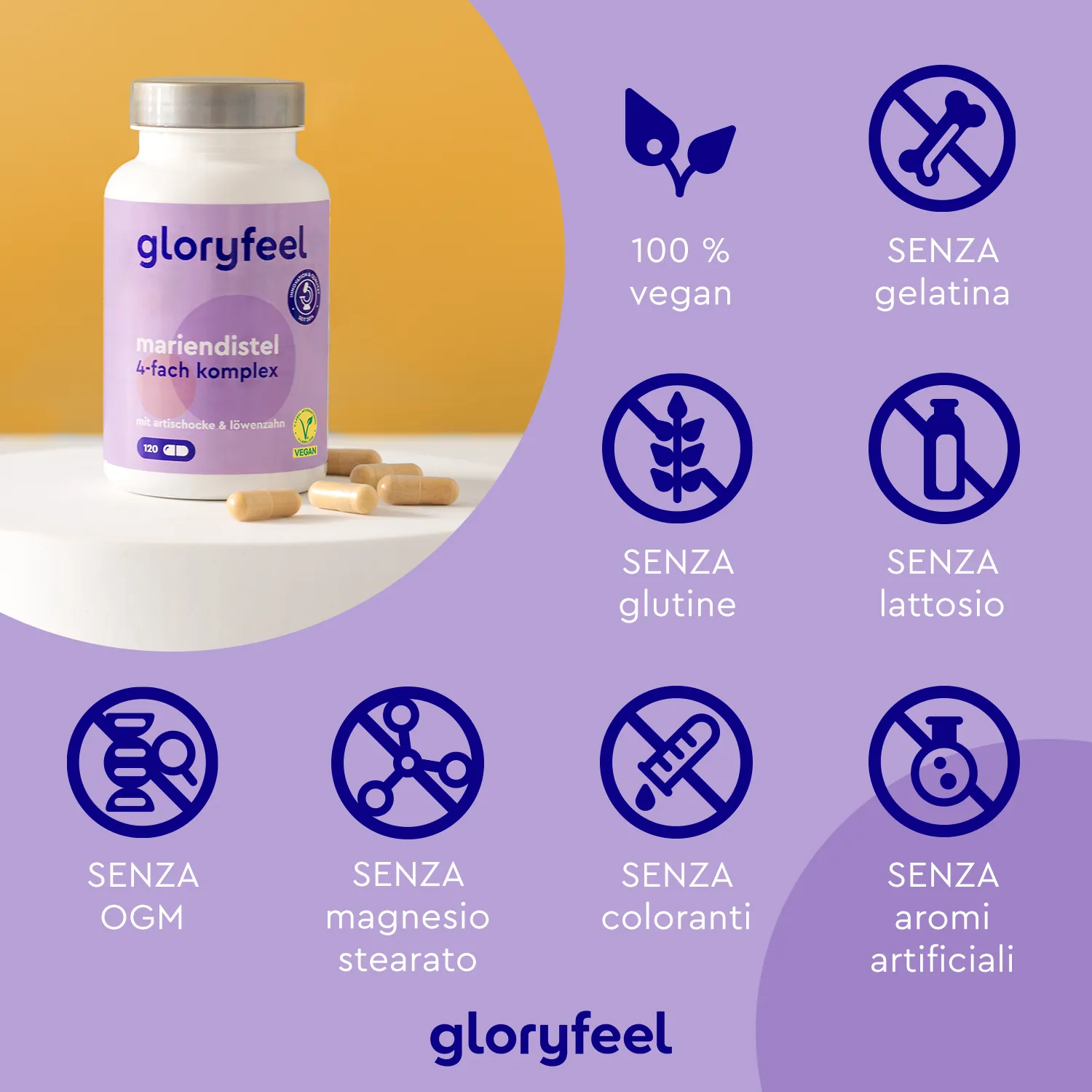 gloryfeel Cardo Mariano capsule con carciofo tarassaco e desmodium