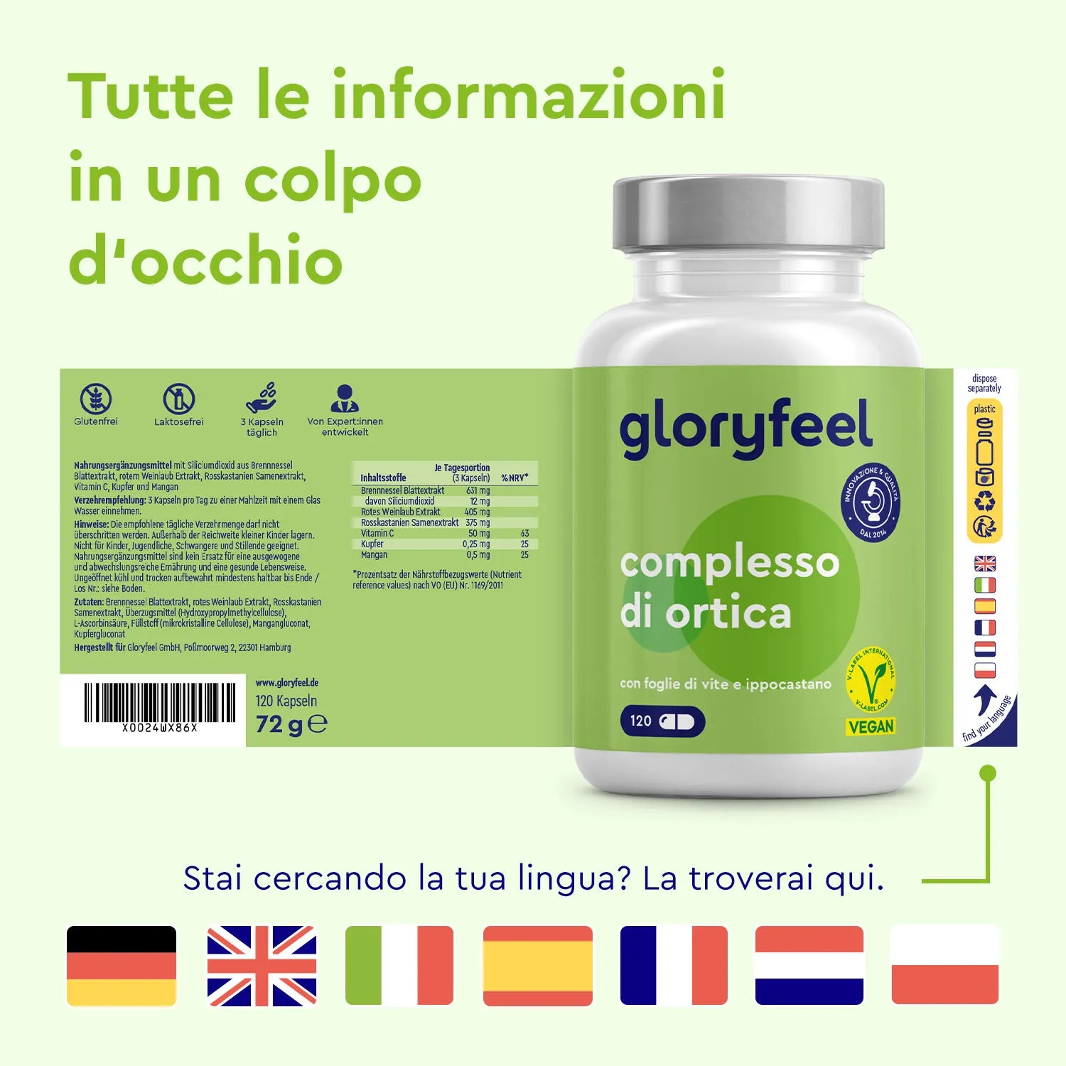 gloryfeel Ortica capsule estratto foglie vite rossa