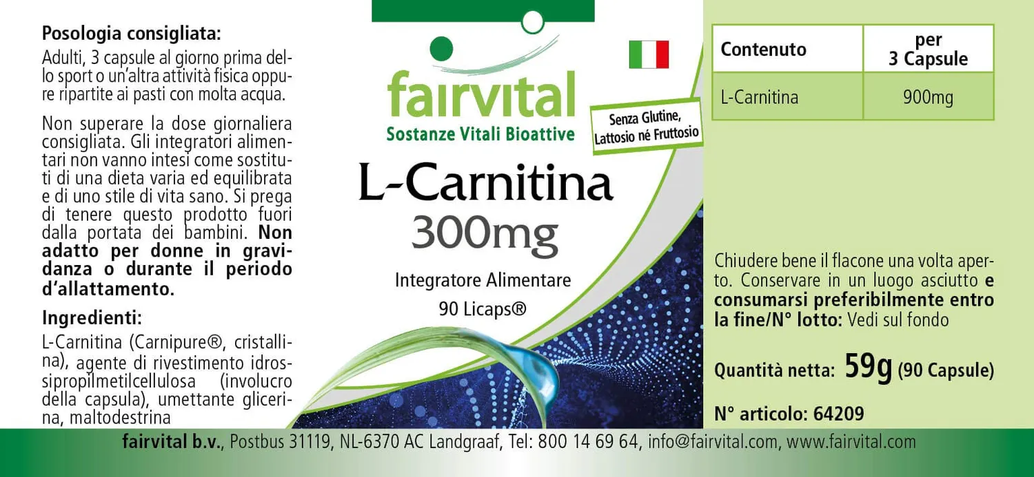 Fairvital L-Carnitina 300 mg capsule 90 pz vegane
