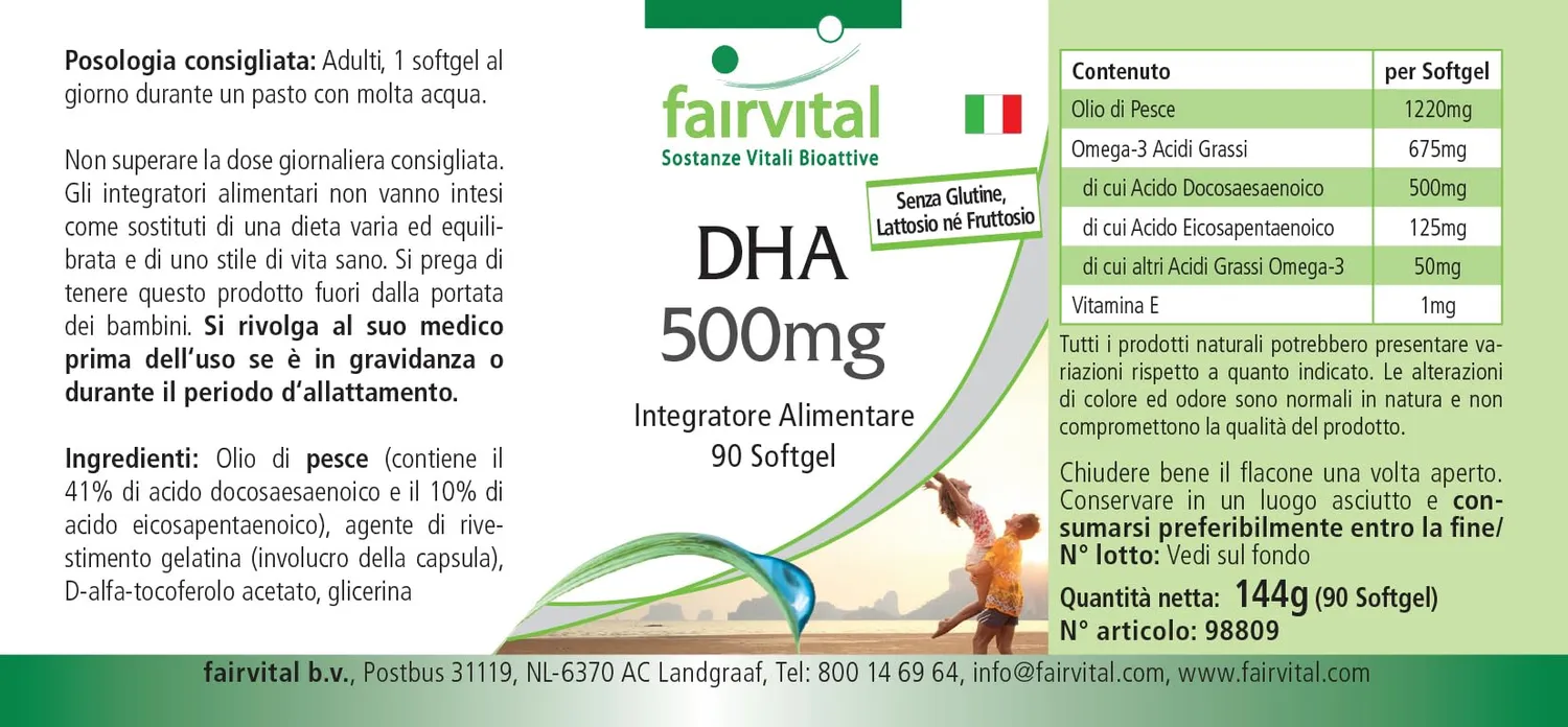 Fairvital DHA 500 mg softgel 90 pz olio di pesce