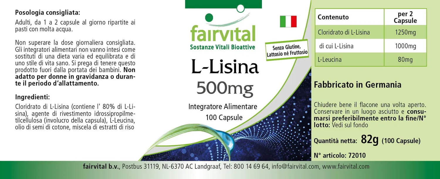 Fairvital L-Lisina 500 mg Capsule 100 pz Essenziale