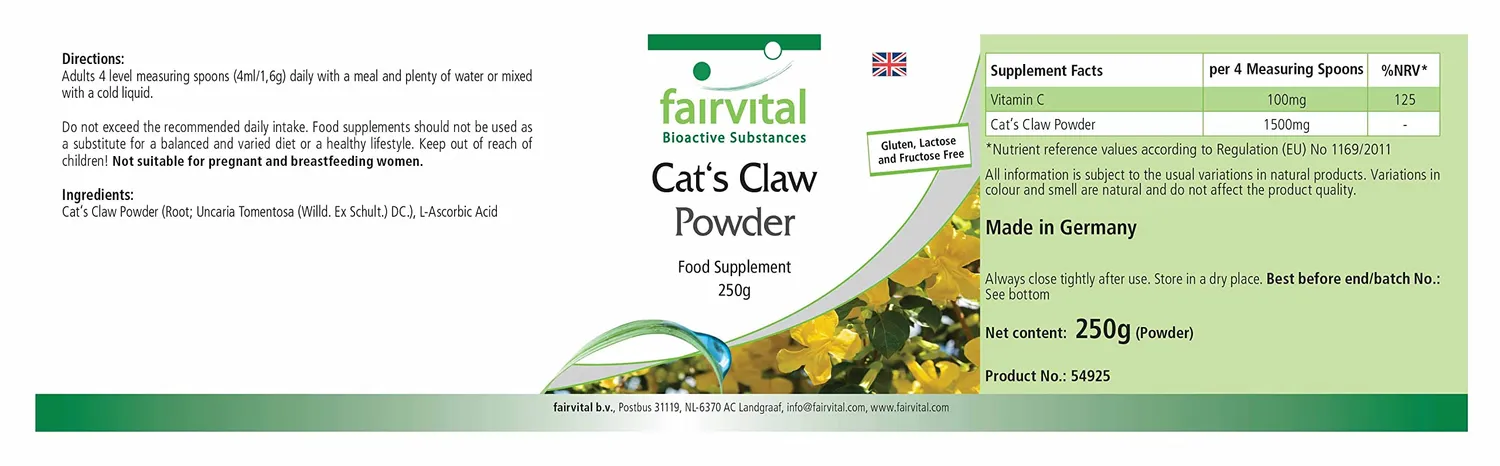 Fairvital Unghia di Gatto 1500mg polvere 250g con vitamina C
