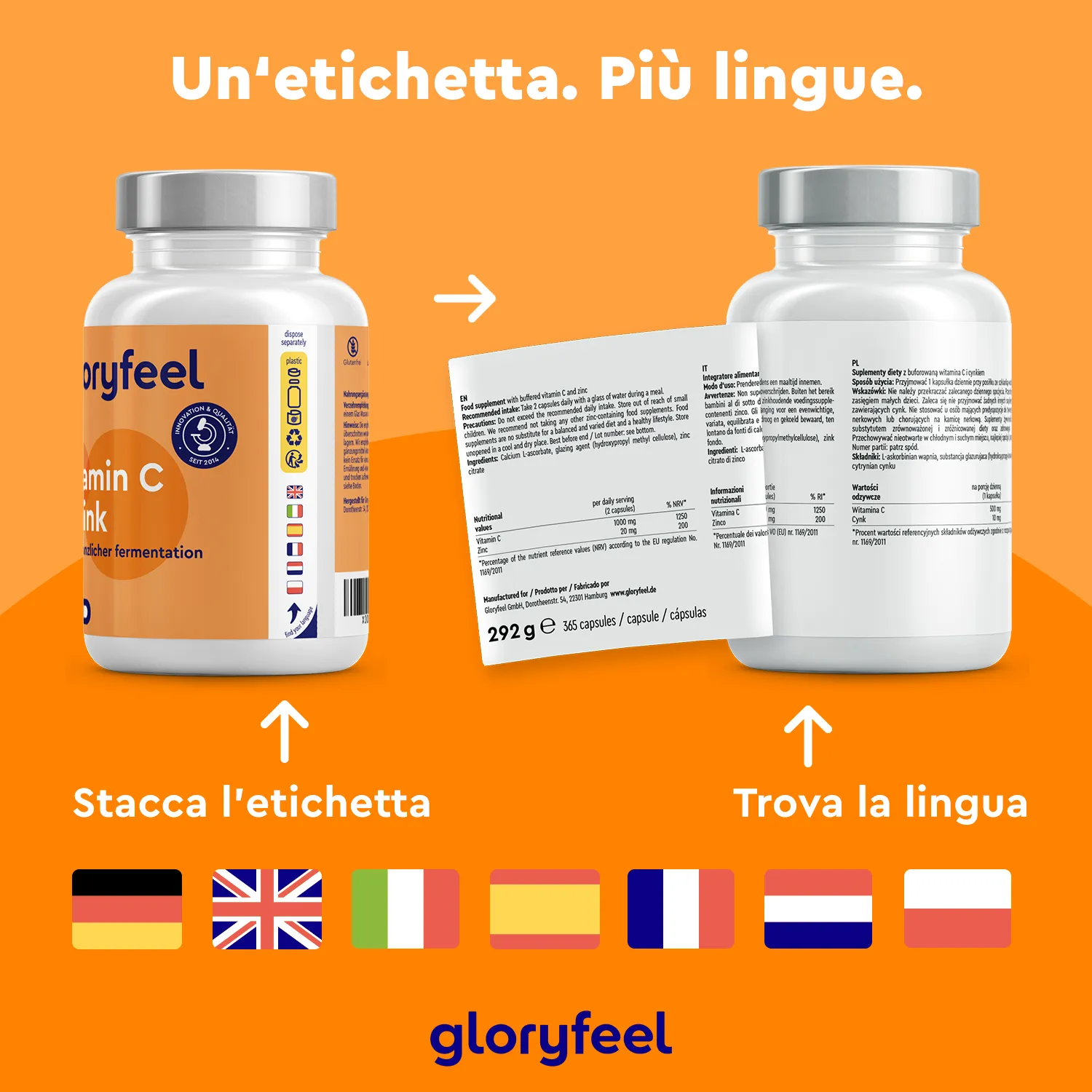 Gloryfeel Vitamina C + Zinco capsule 365 pezzi difese immunitarie