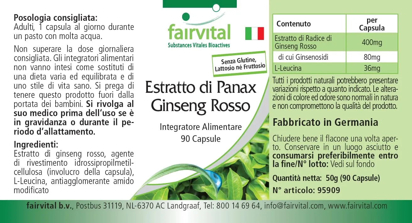 Fairvital Ginseng Rosso Panax 400 mg 90 capsule vegane