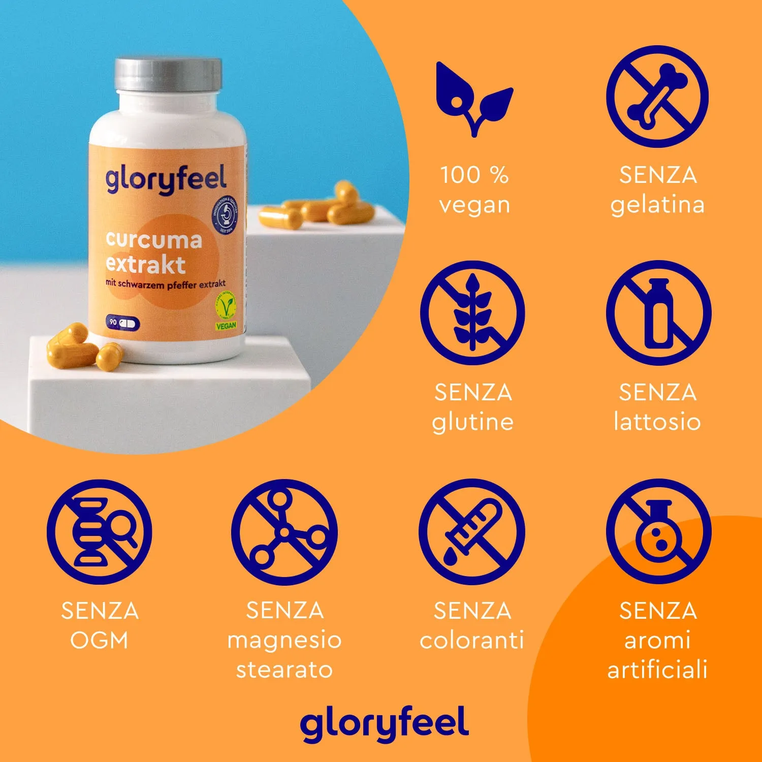 gloryfeel Estratto di Curcuma capsule vegane senza glutine