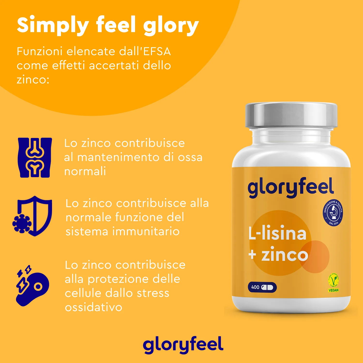 gloryfeel L-Lisina Zinco Capsule 400pz difese pelle