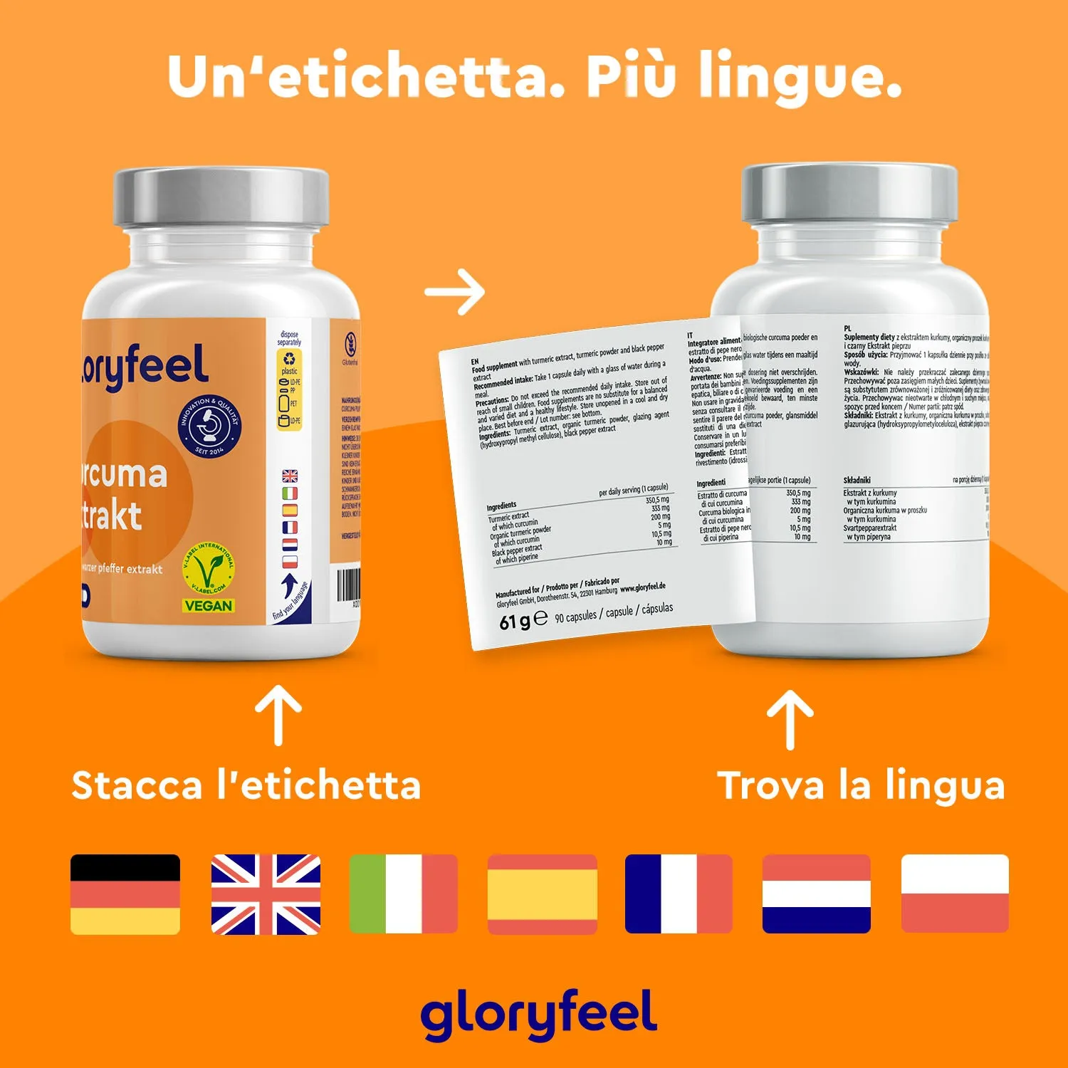 gloryfeel Estratto di Curcuma capsule vegane senza glutine