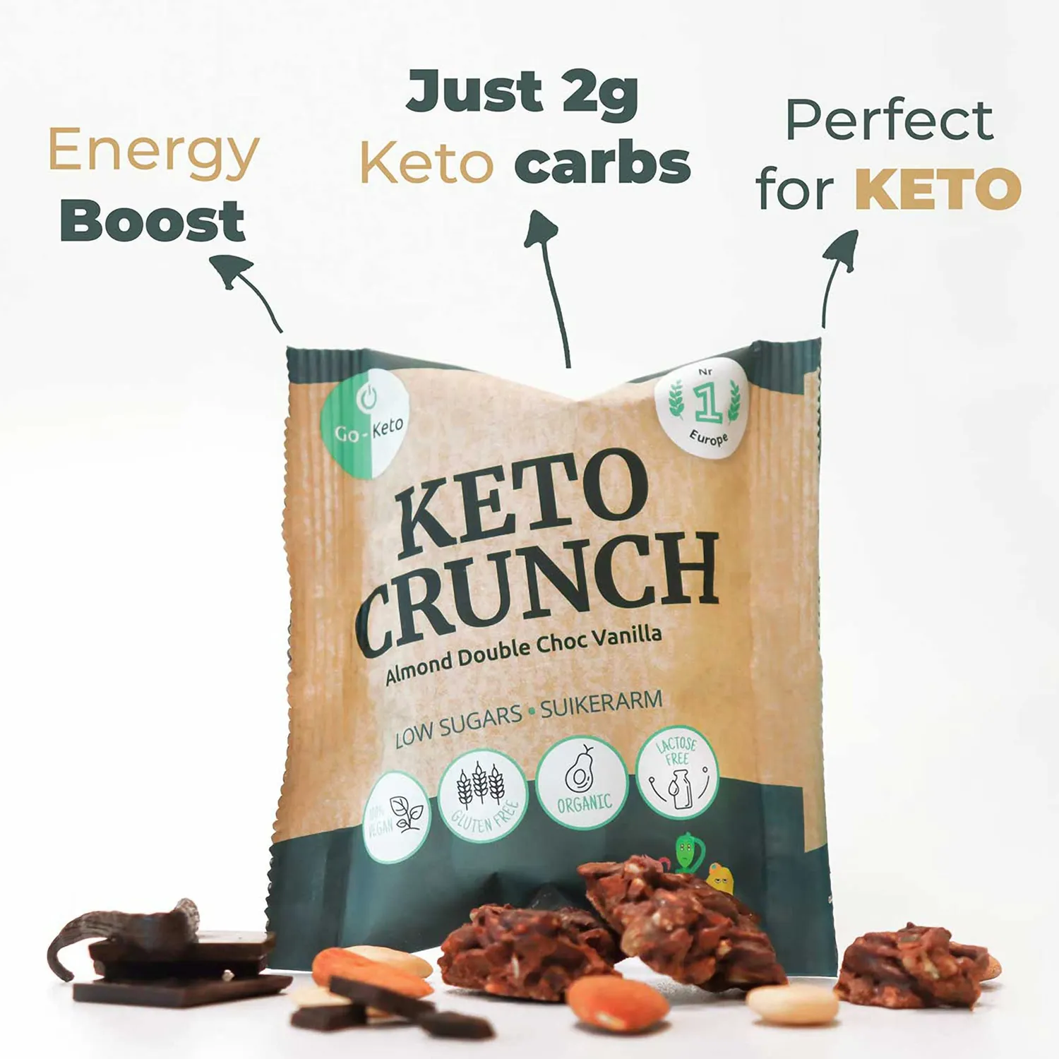 Go-Keto Crunch Almond Double Choc snack keto 10x40g bio