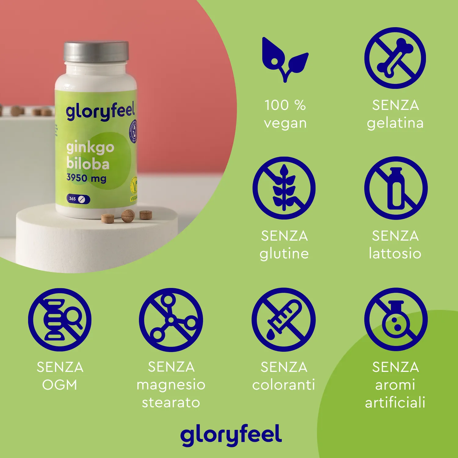 gloryfeel Ginkgo Biloba compresse 365 cps vegane