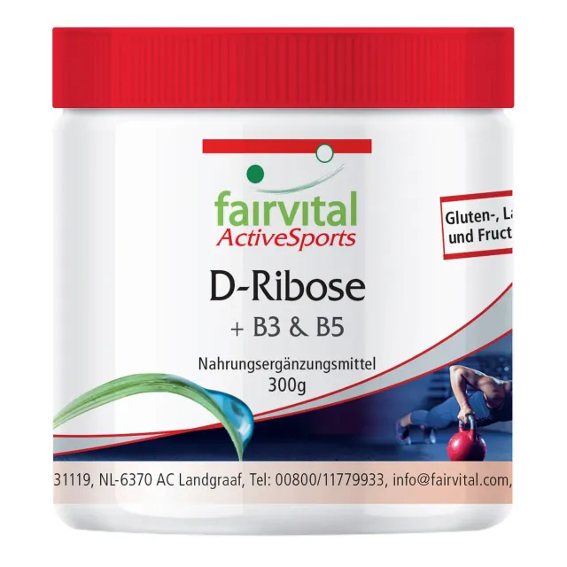 Fairvital D-Ribosio Polvere 300 g con B3 e B5 vegano