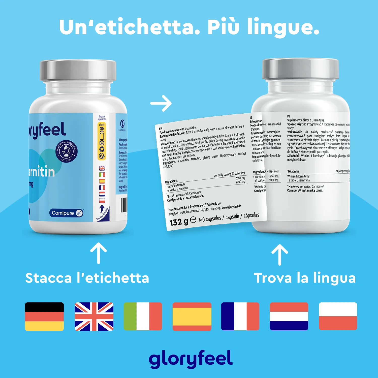 Gloryfeel L-Carnitina 1000mg capsule 140 capsule vegane