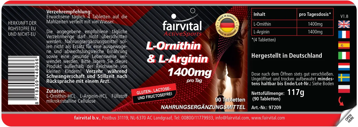 Fairvital L-Ornitina Arginina 1400 mg compresse 90 pezzi alto dosaggio
