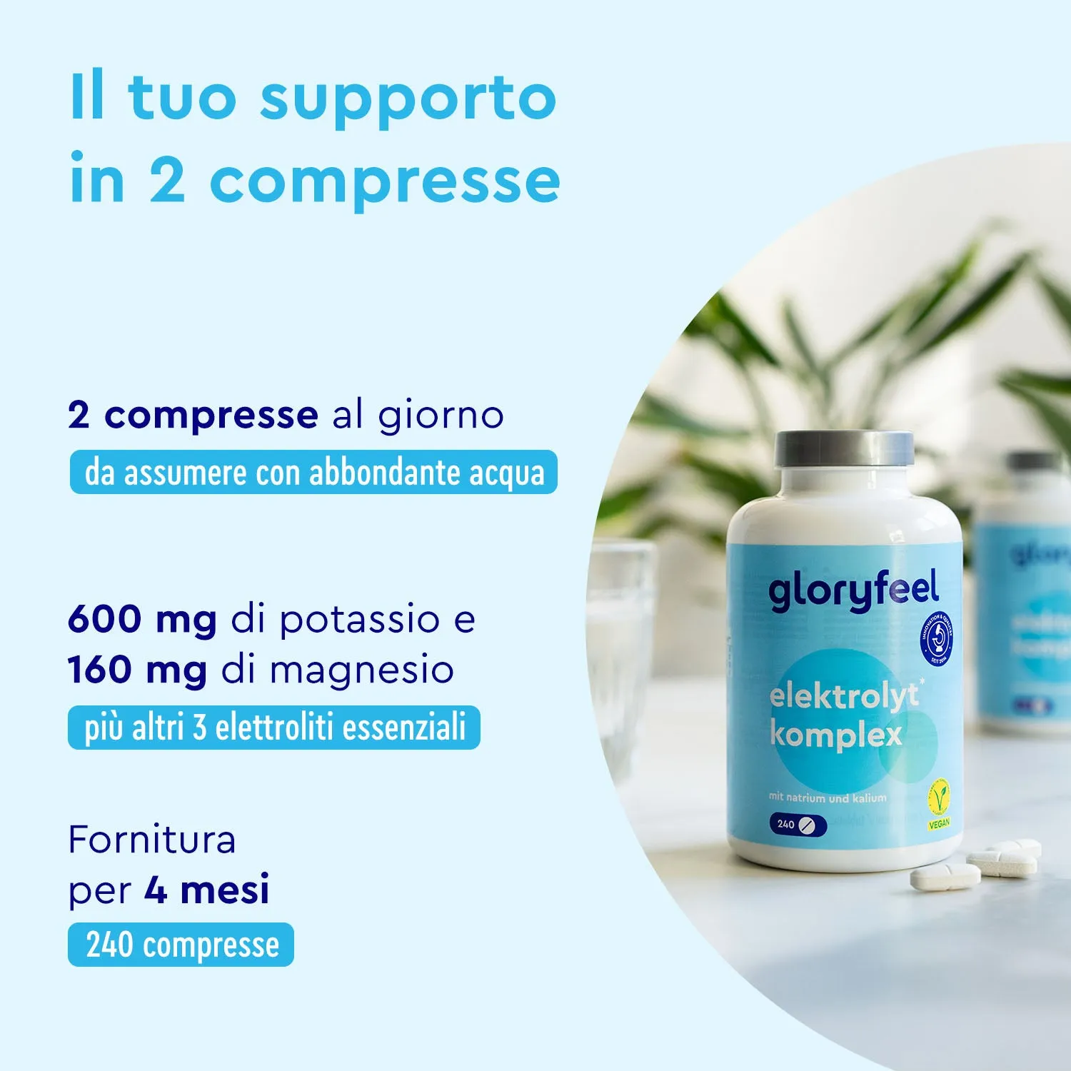 gloryfeel Elettroliti compresse 240 pezzi scorta 4 mesi