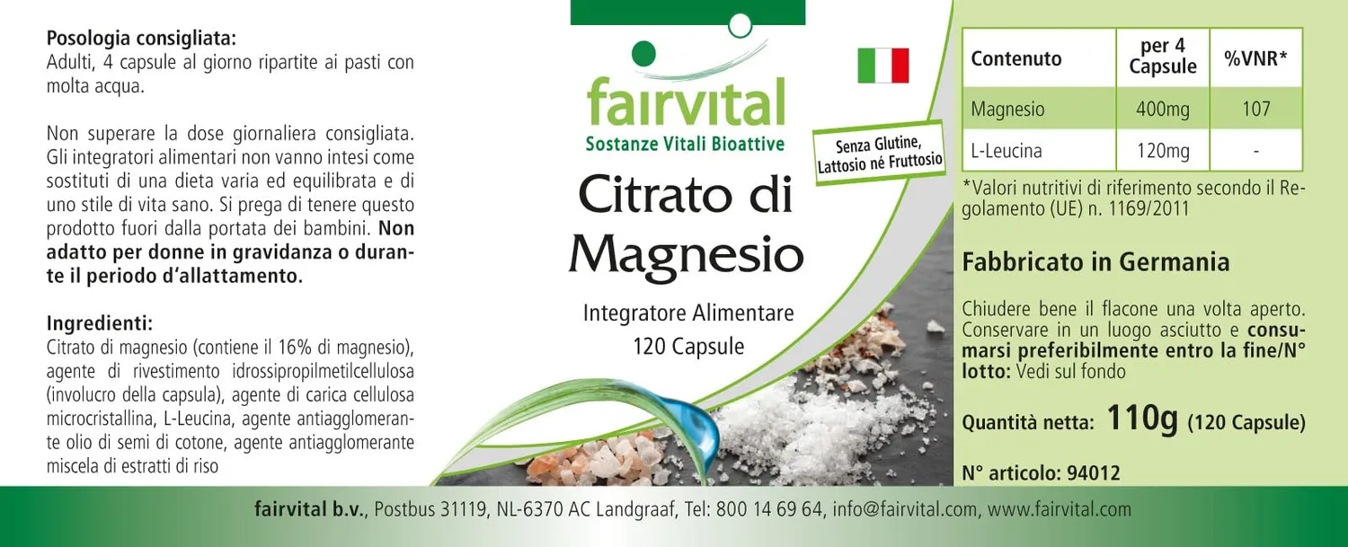 fairvital Magnesio citrato 100 mg 120 capsule vegano