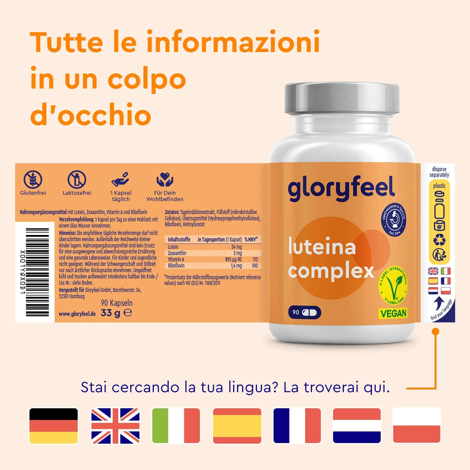 gloryfeel Luteina Capsule con Zeaxantina vegane