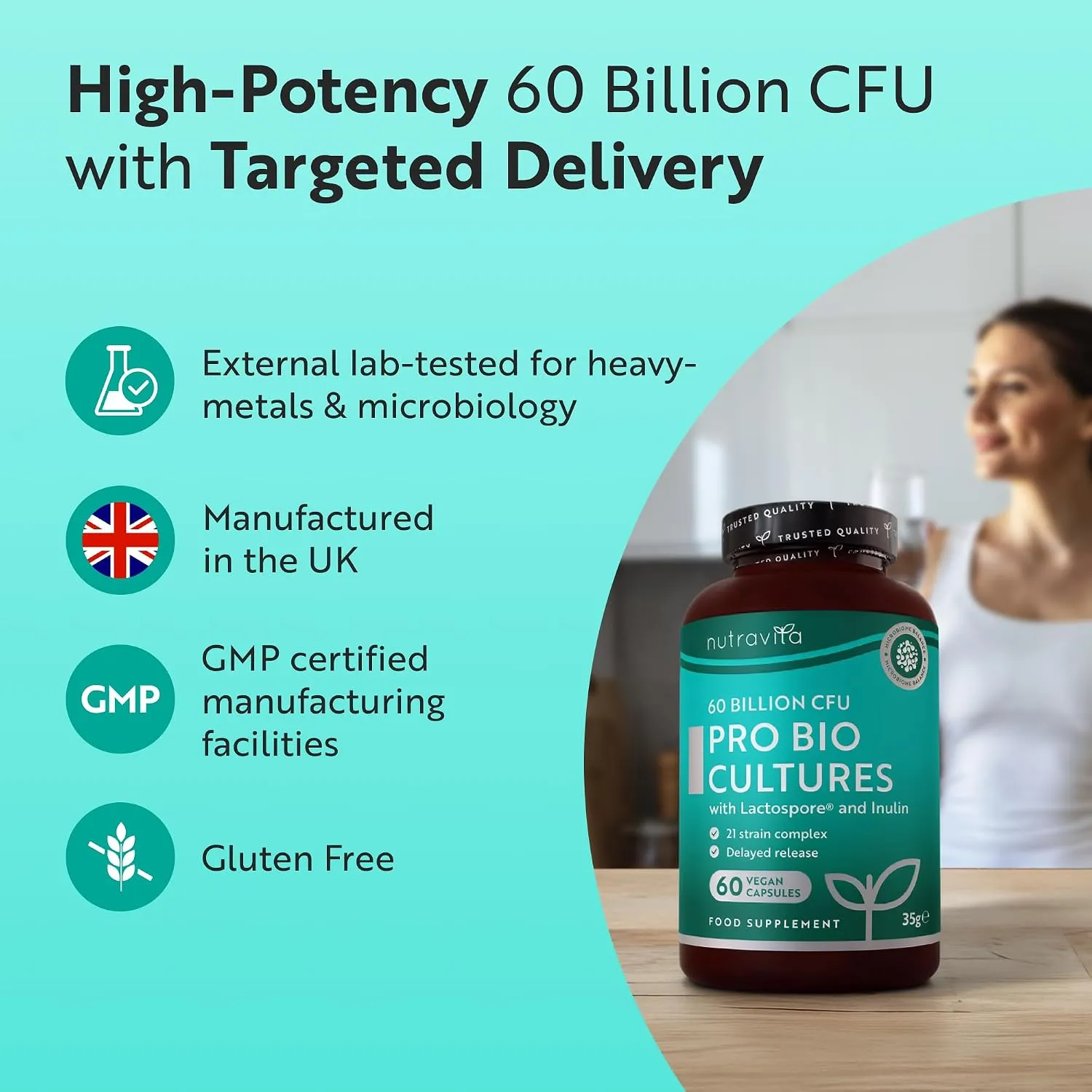 Nutravita 60 Miliardi UFC Probiotico 60 Capsule Vegane 21 Ceppi