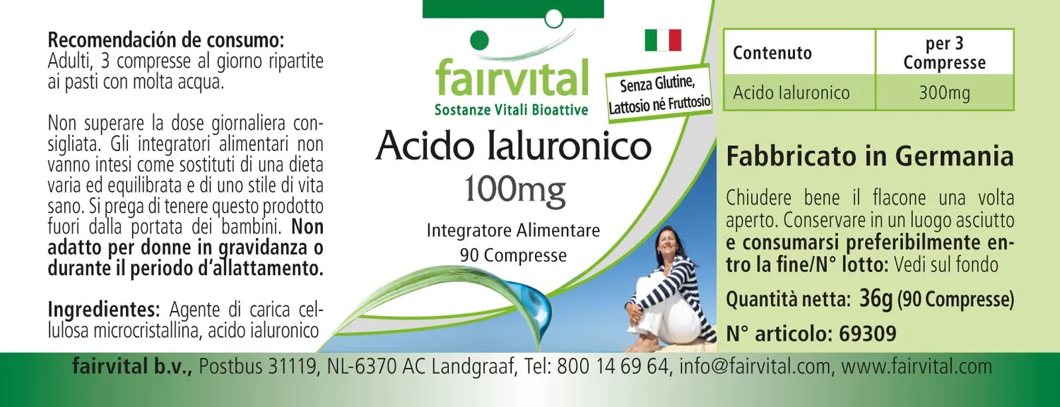 Fairvital Acido Ialuronico 100 mg compresse 90 pezzi vegano