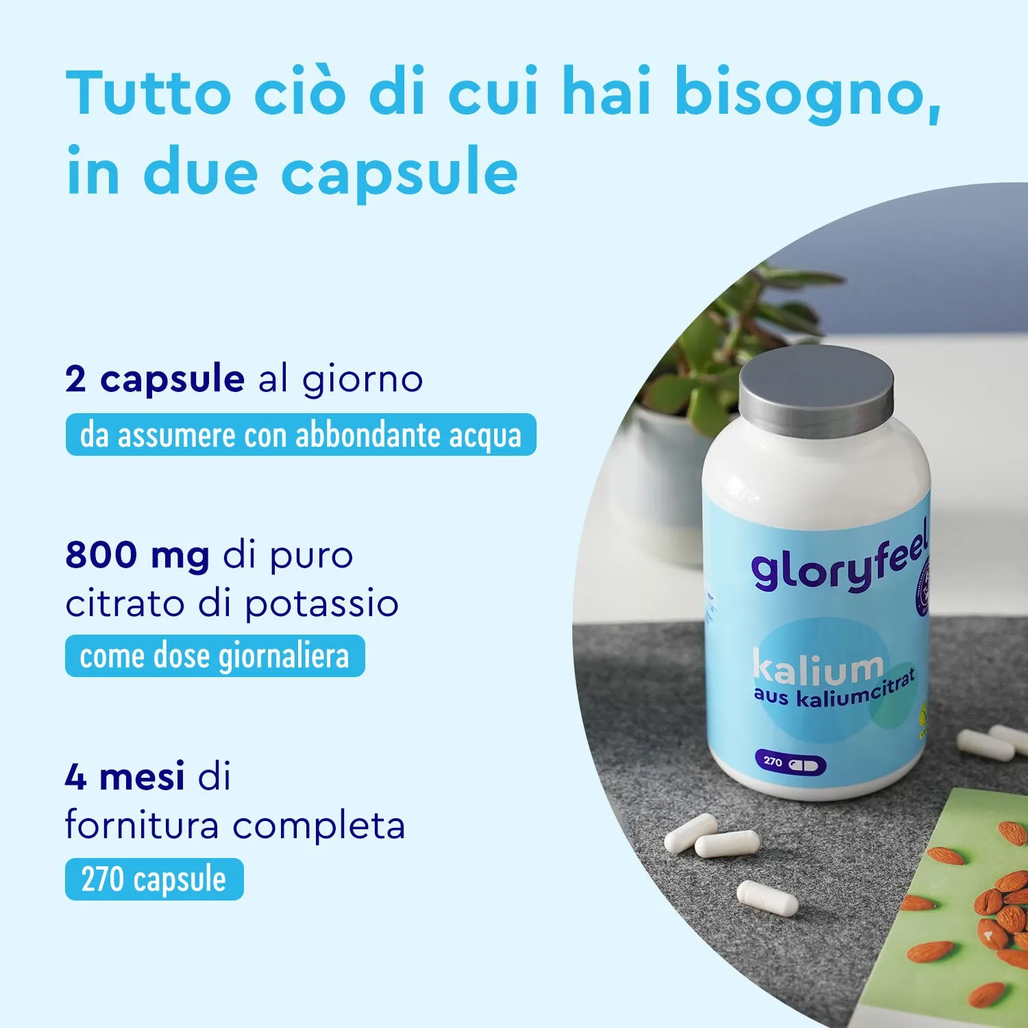 gloryfeel Potassio capsule 270 citrato per muscoli