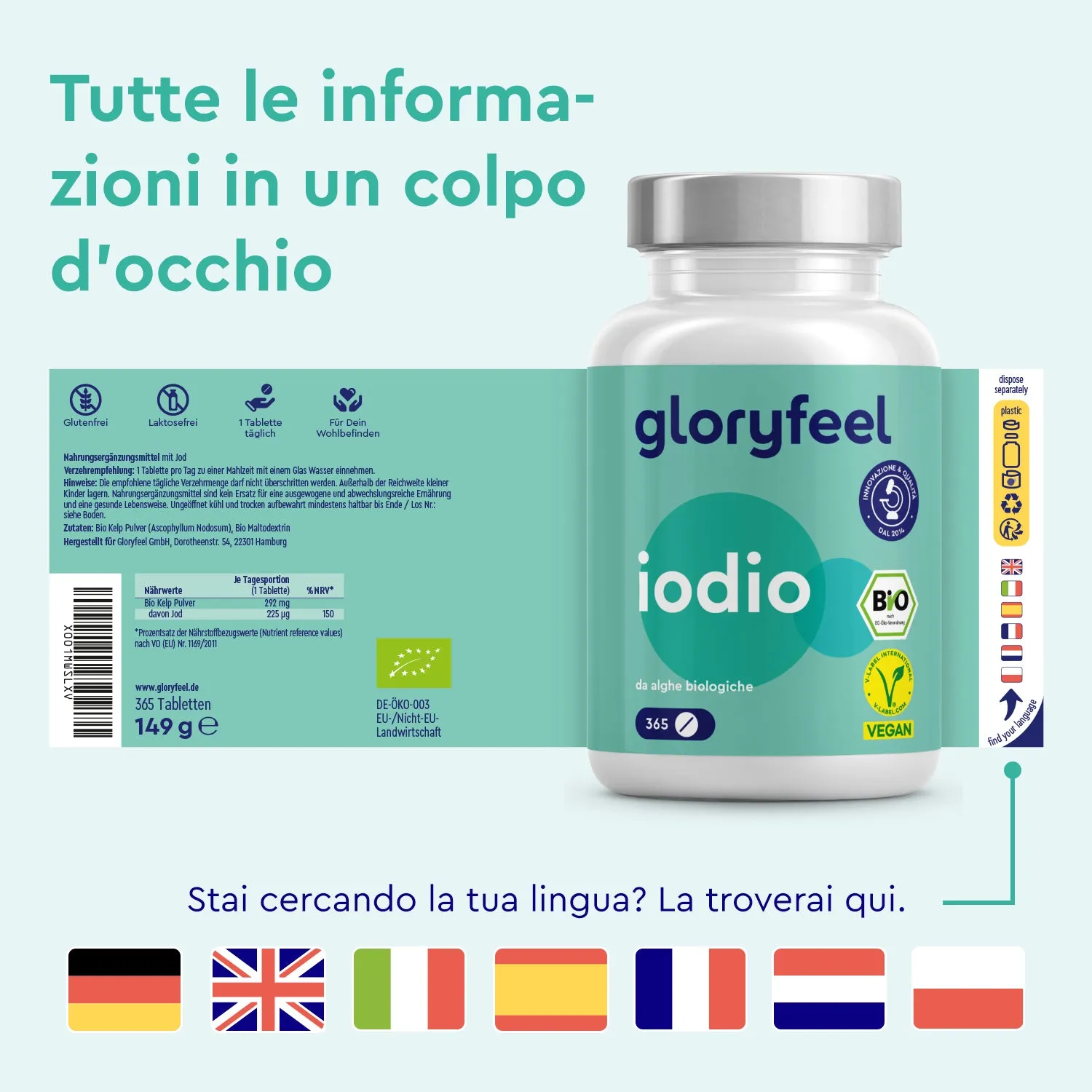 gloryfeel Iodio Bio Compresse da Alga Kelp vegane