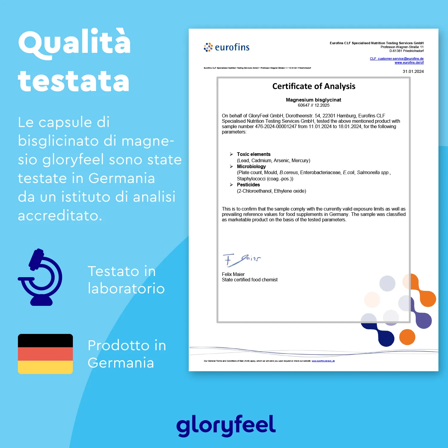 gloryfeel Bisglicinato di Magnesio capsule vegane senza glutine