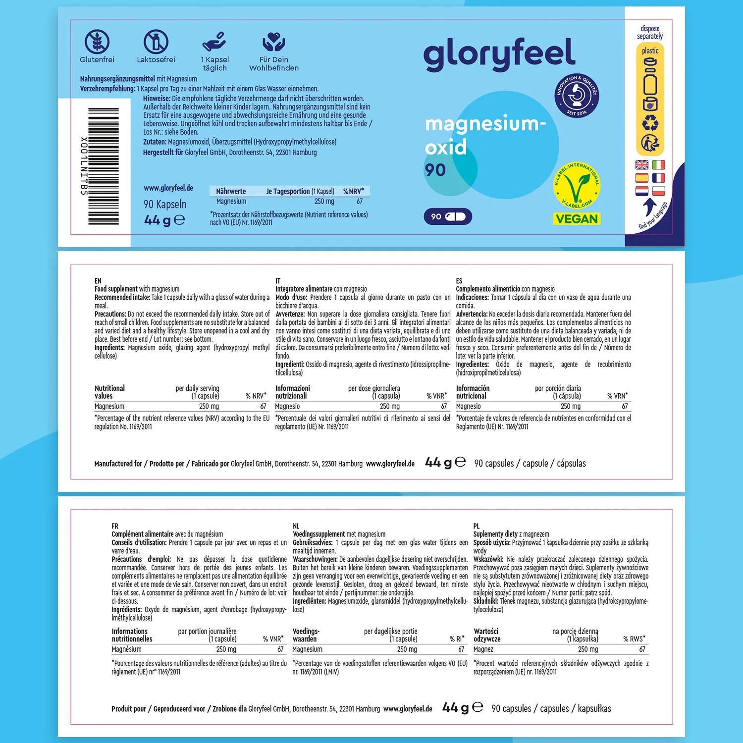 gloryfeel Magnesio Ossido capsule 90 capsule 250 mg