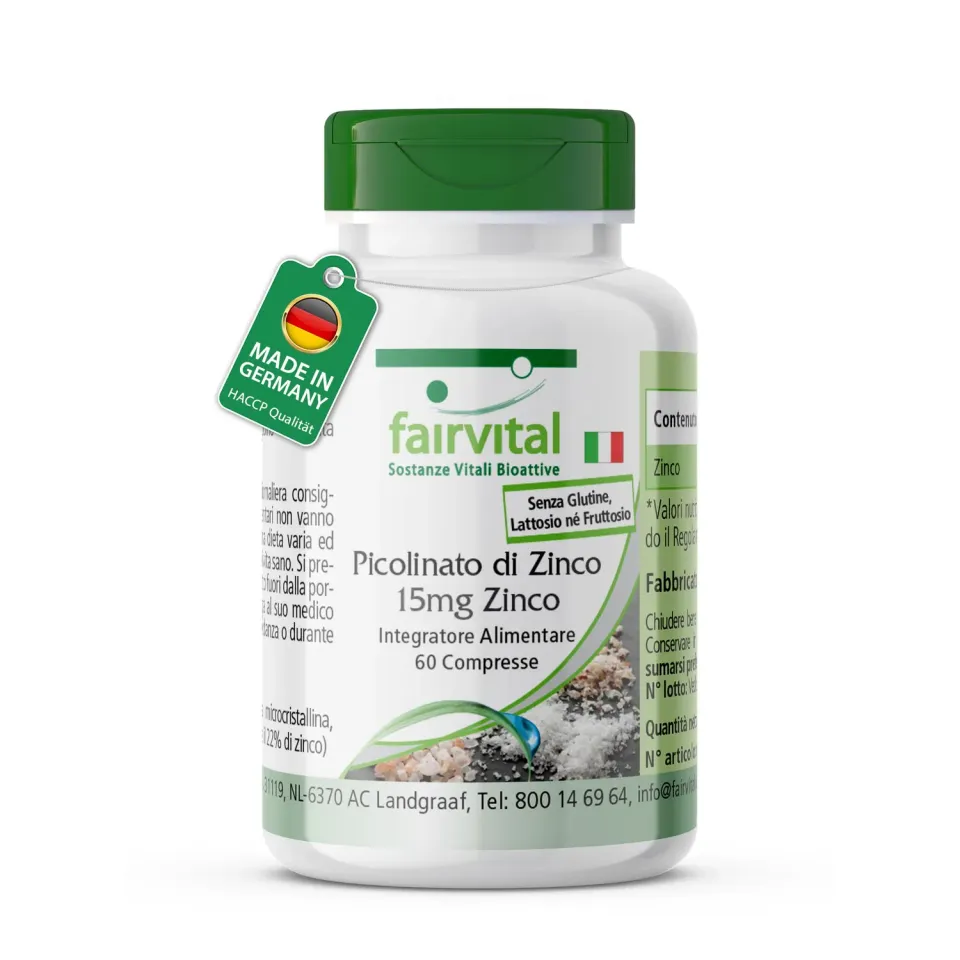 Fairvital Picolinato di Zinco 15 mg compresse 60 alto dosaggio vegano