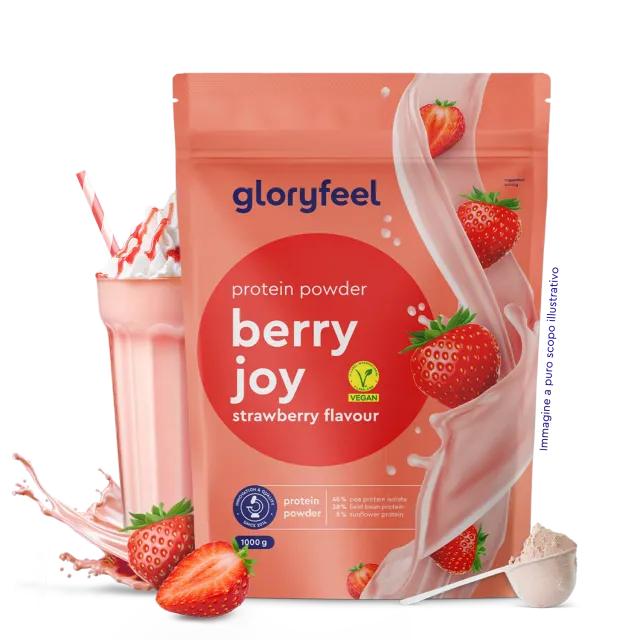 gloryfeel Berry Joy proteine fragola vegane in polvere