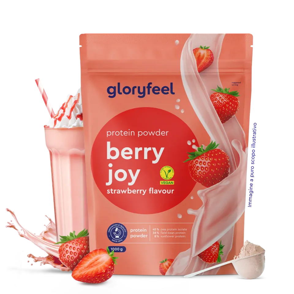 gloryfeel Berry Joy proteine fragola vegane in polvere