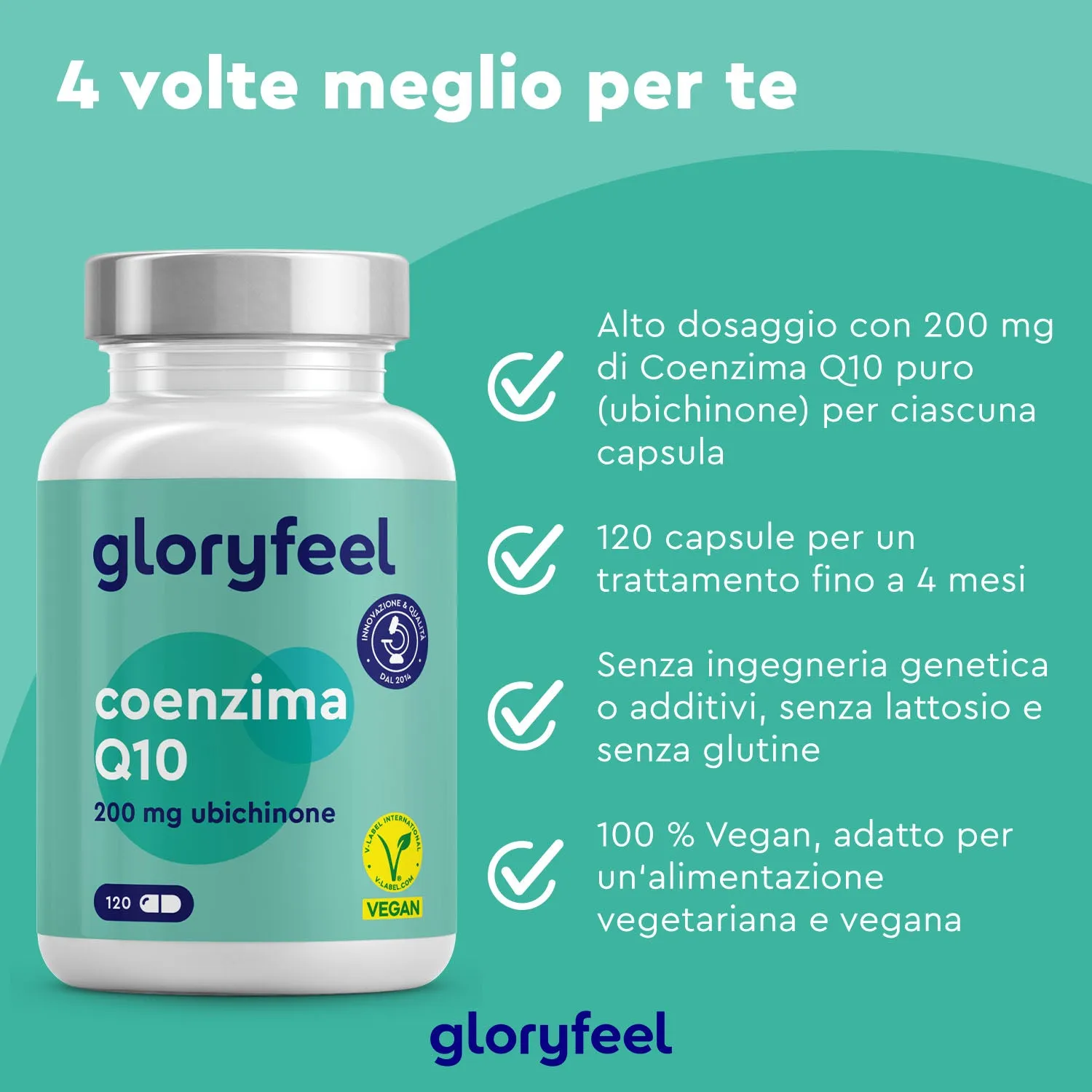 gloryfeel Coenzima Q10 Integratore 120 Capsule 200mg Vegan