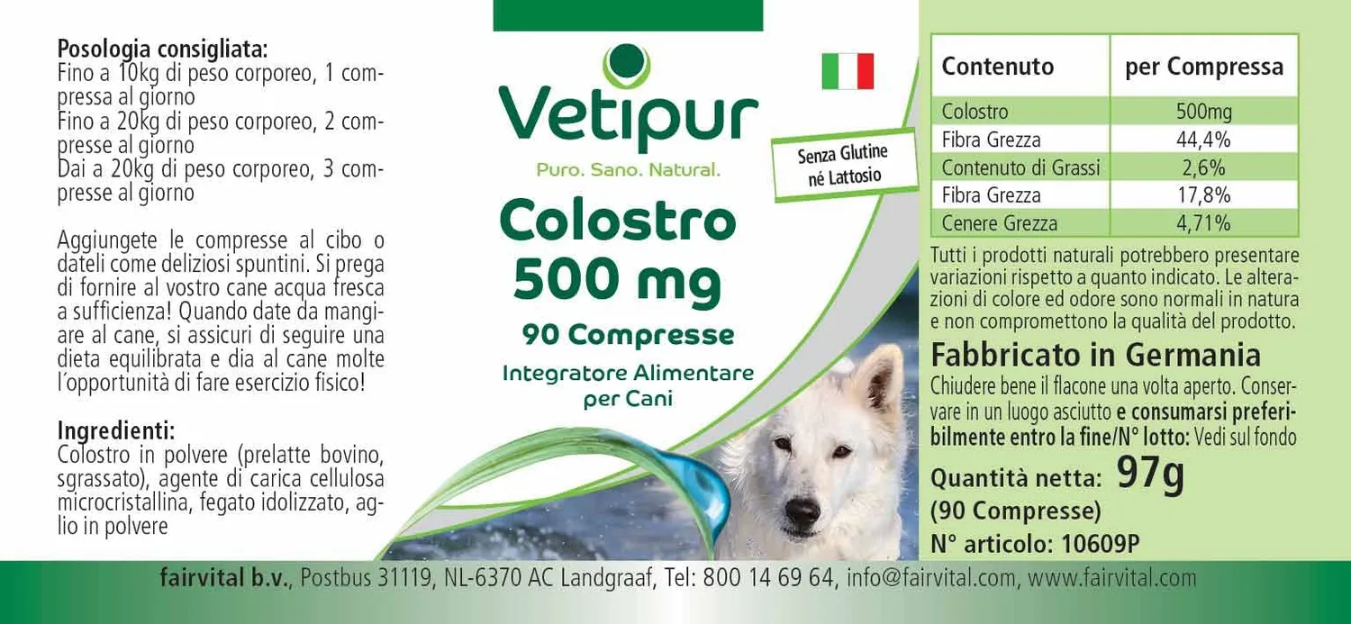Vetipur Colostro 500 mg compresse cane 90 compresse