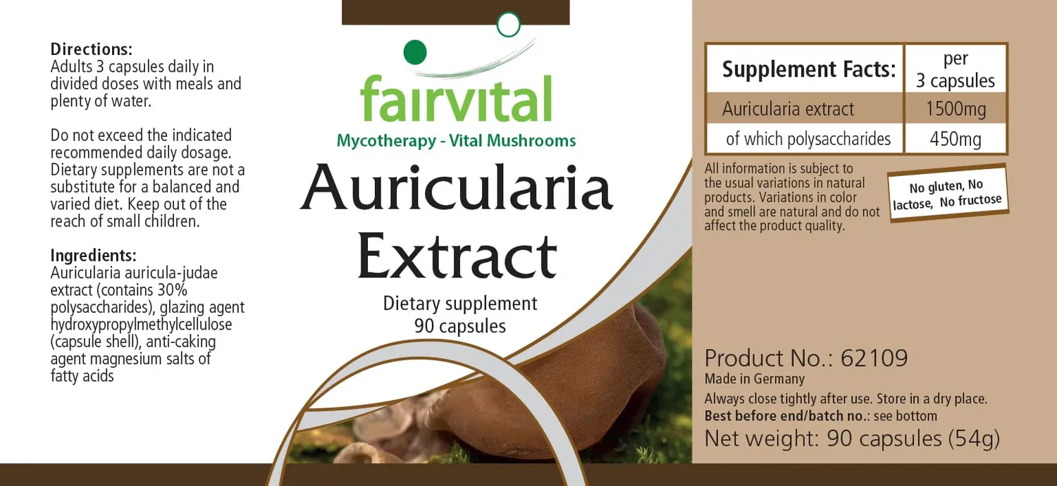 FAIRVITAL Auricularia estratto 500 mg 90 capsule 30% polisaccaridi