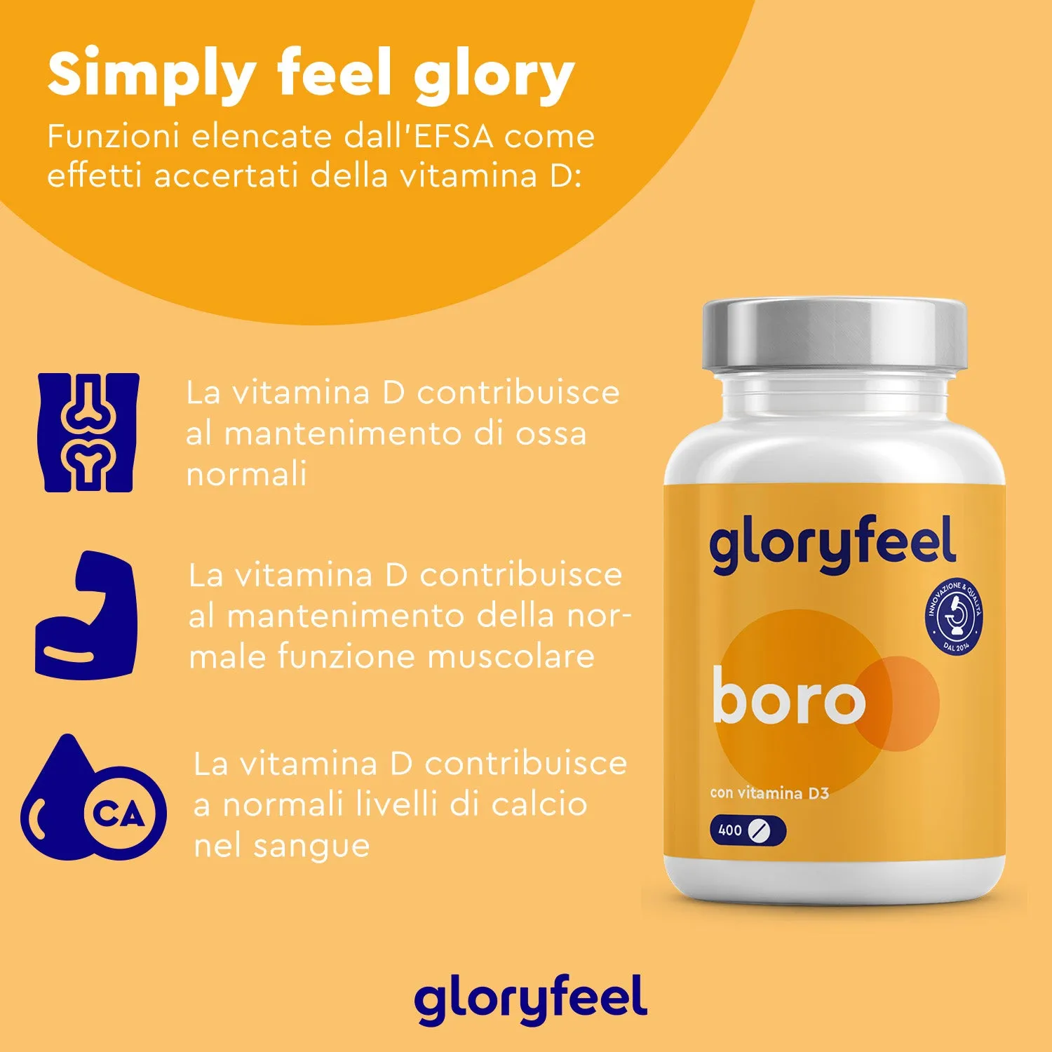 gloryfeel Boro compresse 400 con vitamina D3 per ossa