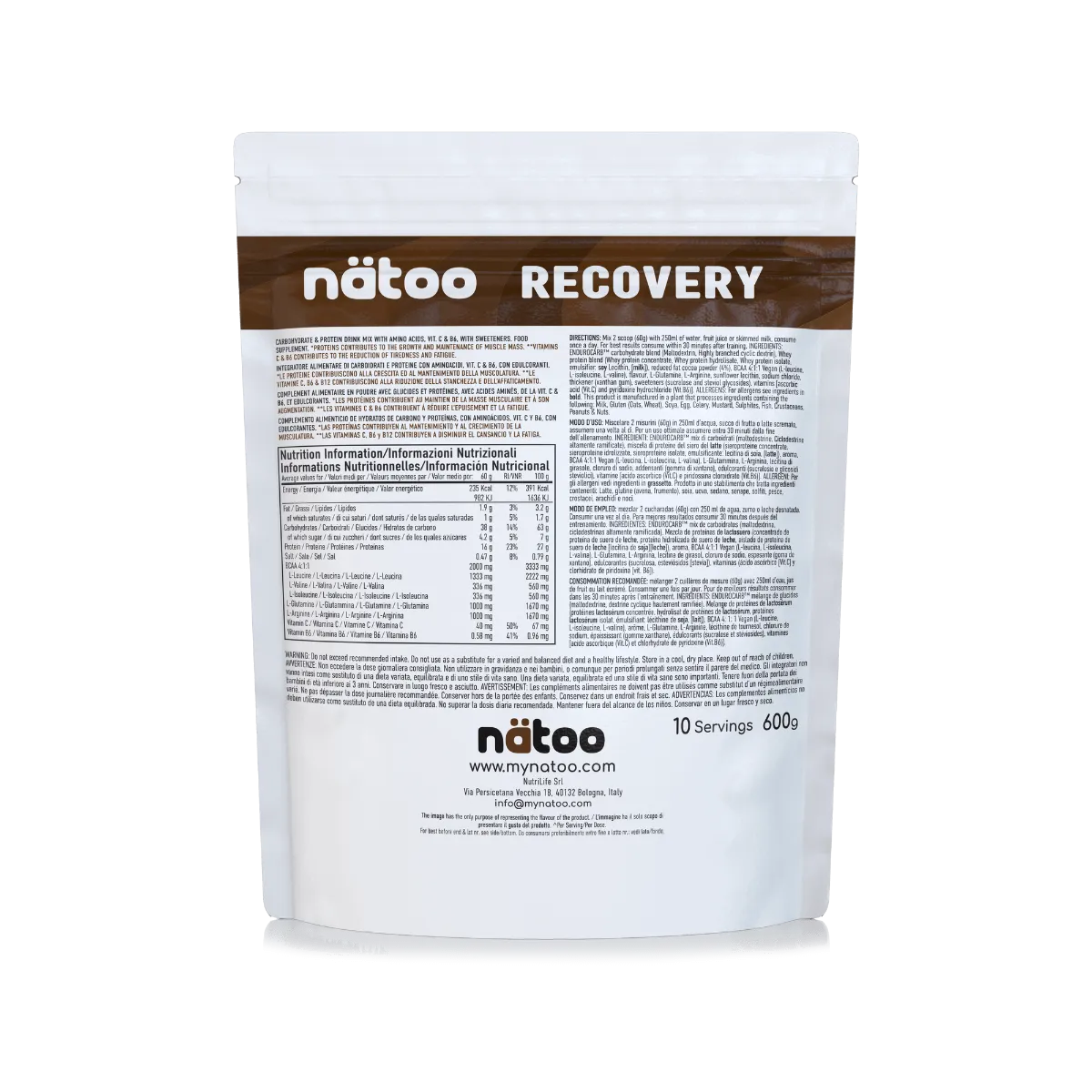 Natoo Performance Recovery integratore recupero Double Chocolate 600 g BCAA