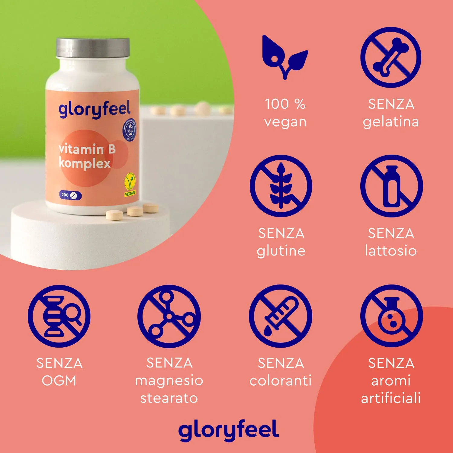 gloryfeel Vitamina B Complex compresse senza lattosio