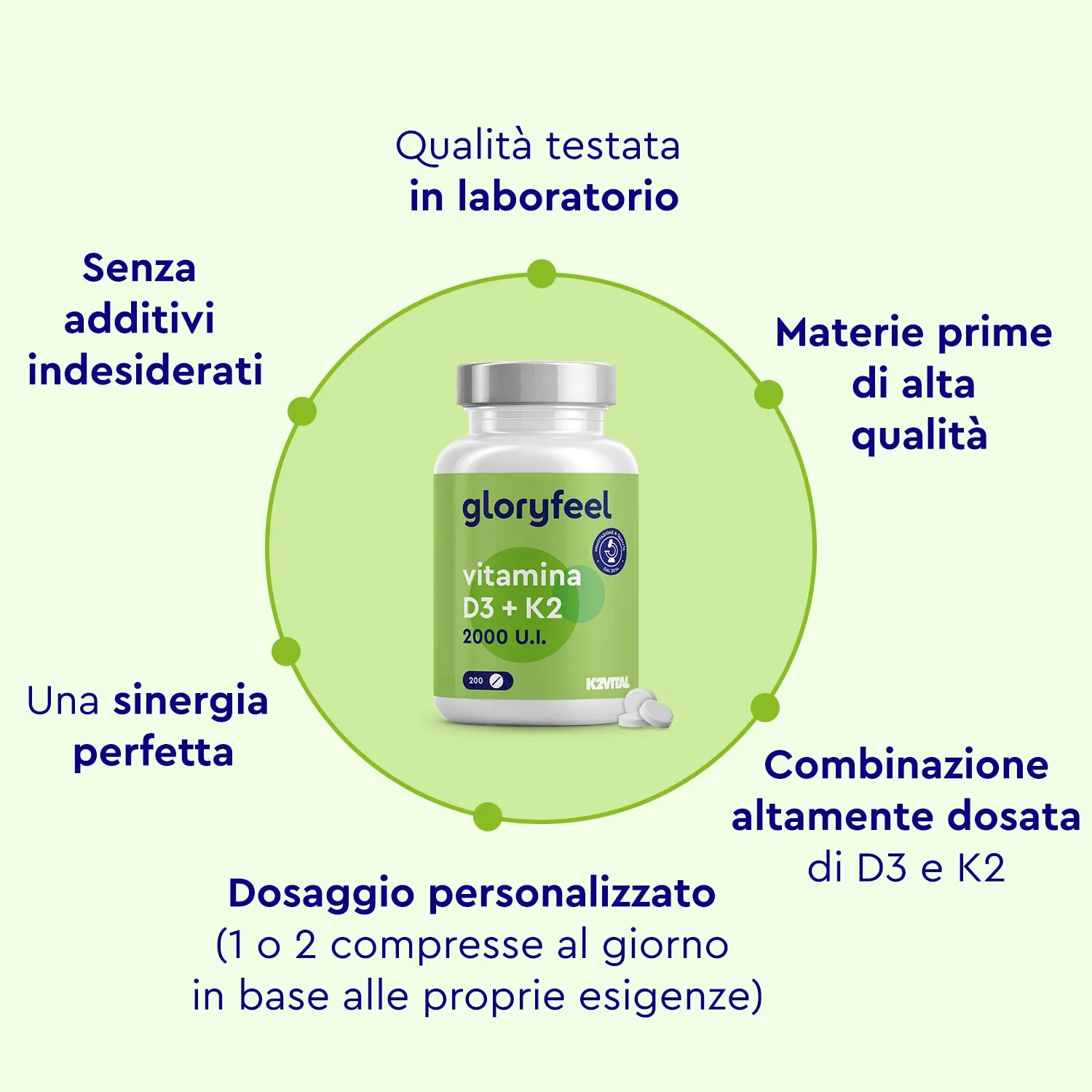 gloryfeel Vitamina D3 K2 2000 UI capsule 90 softgel con K2 MK-7