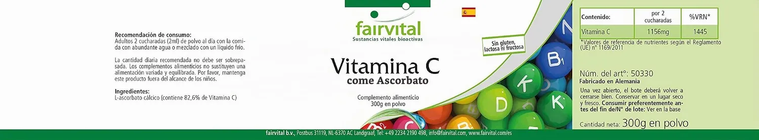Fairvital Vitamina C polvere 300 g ascorbato calcio tamponata