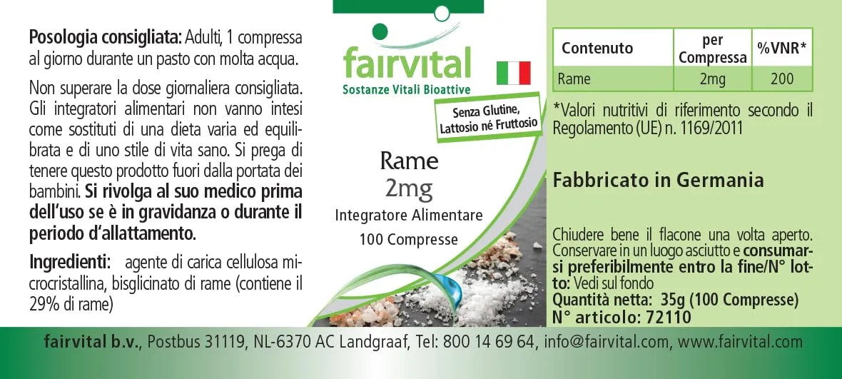 Fairvital Rame 2 mg compresse 100 pz bisglicinato